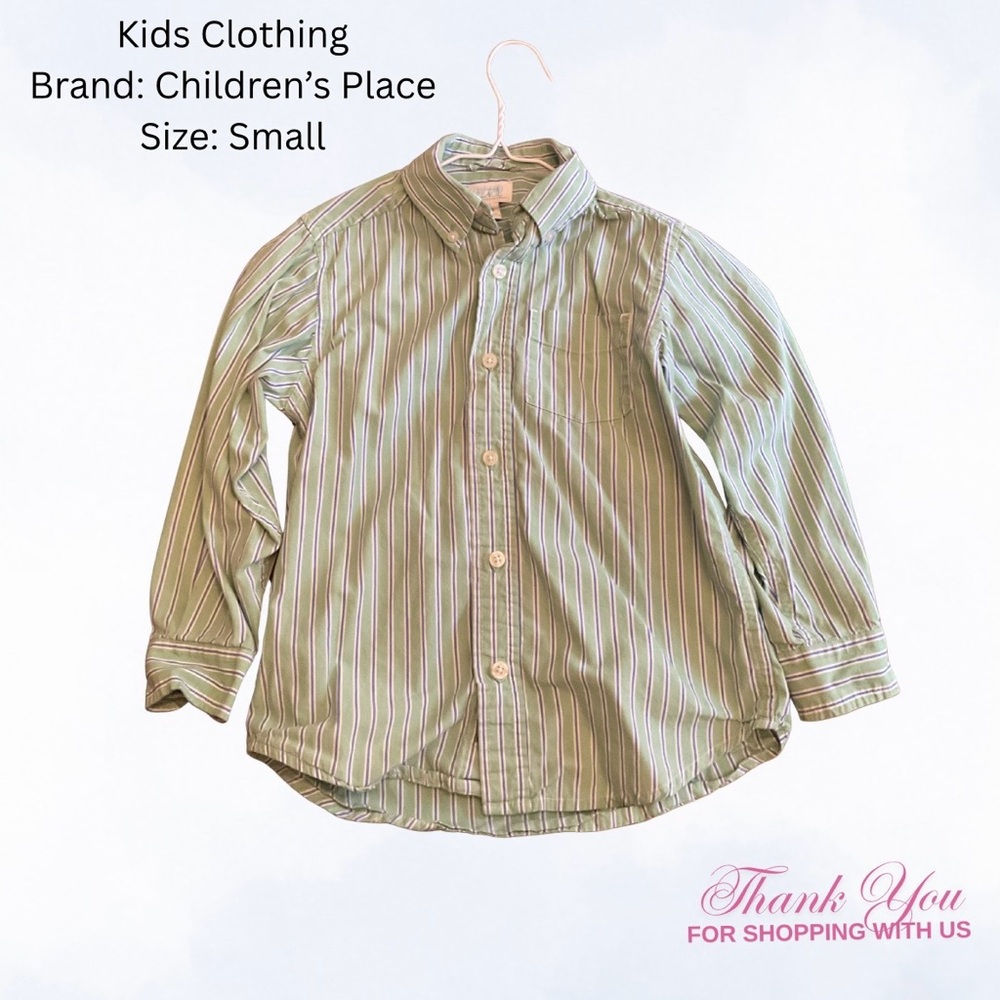 The Children's Place Green and White Striped Shirt